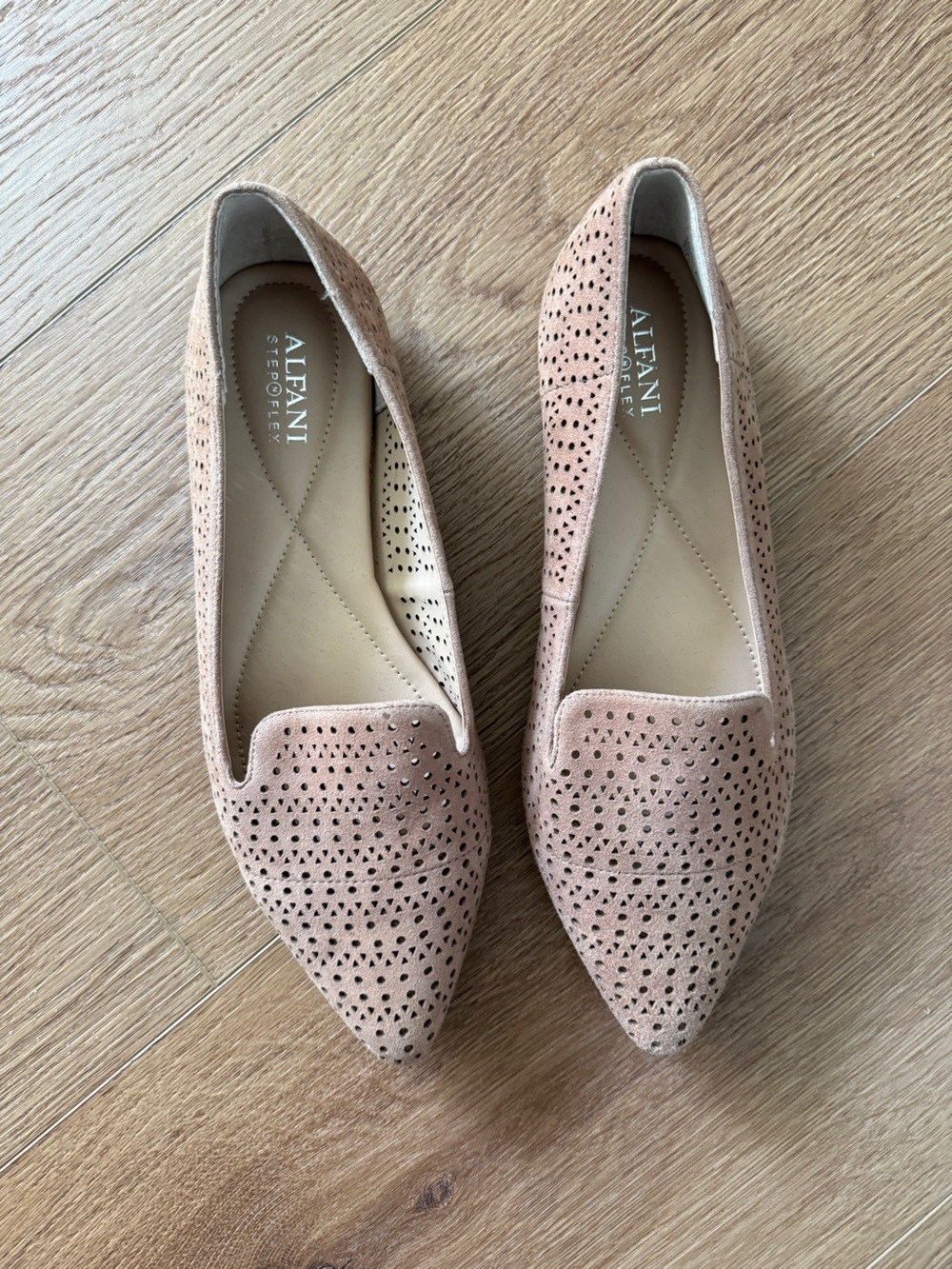 Alfani Women's Beige Perforated Pointed Toe Slip-On Flats